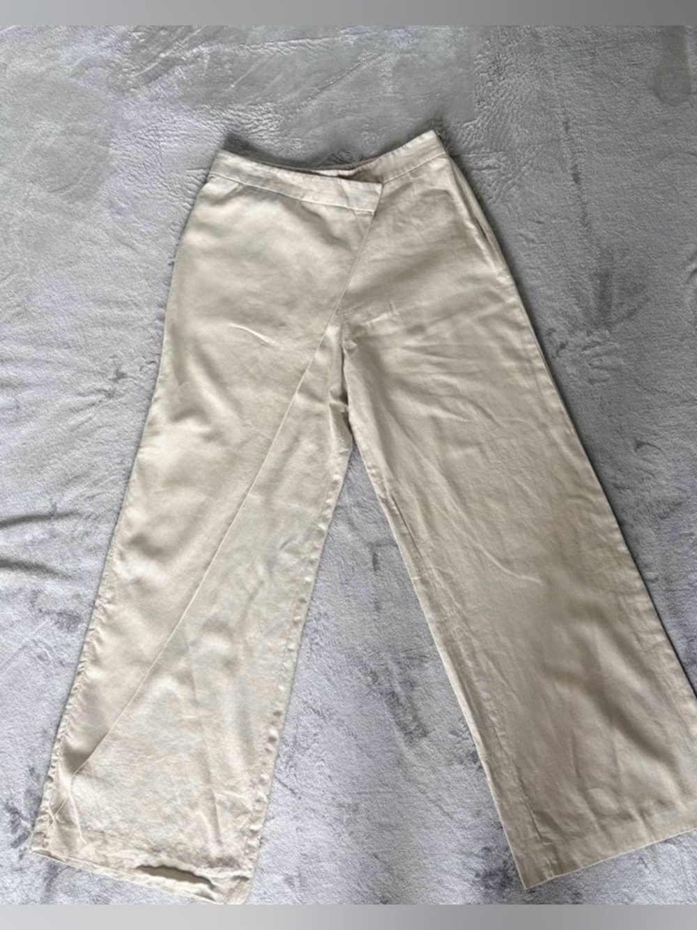 Zara Beige Linen Blend Wrap Front Wide Leg Pants
